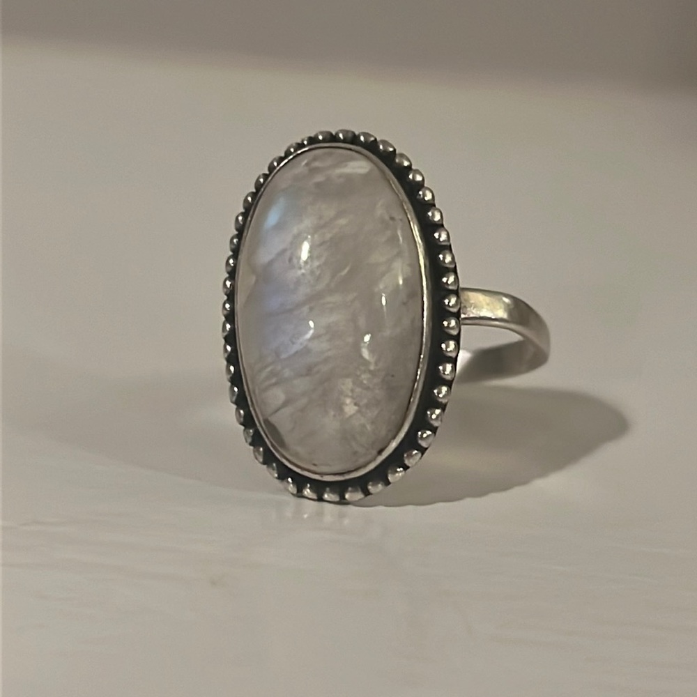 Moonstone Ring Size 8 Sterling Silver